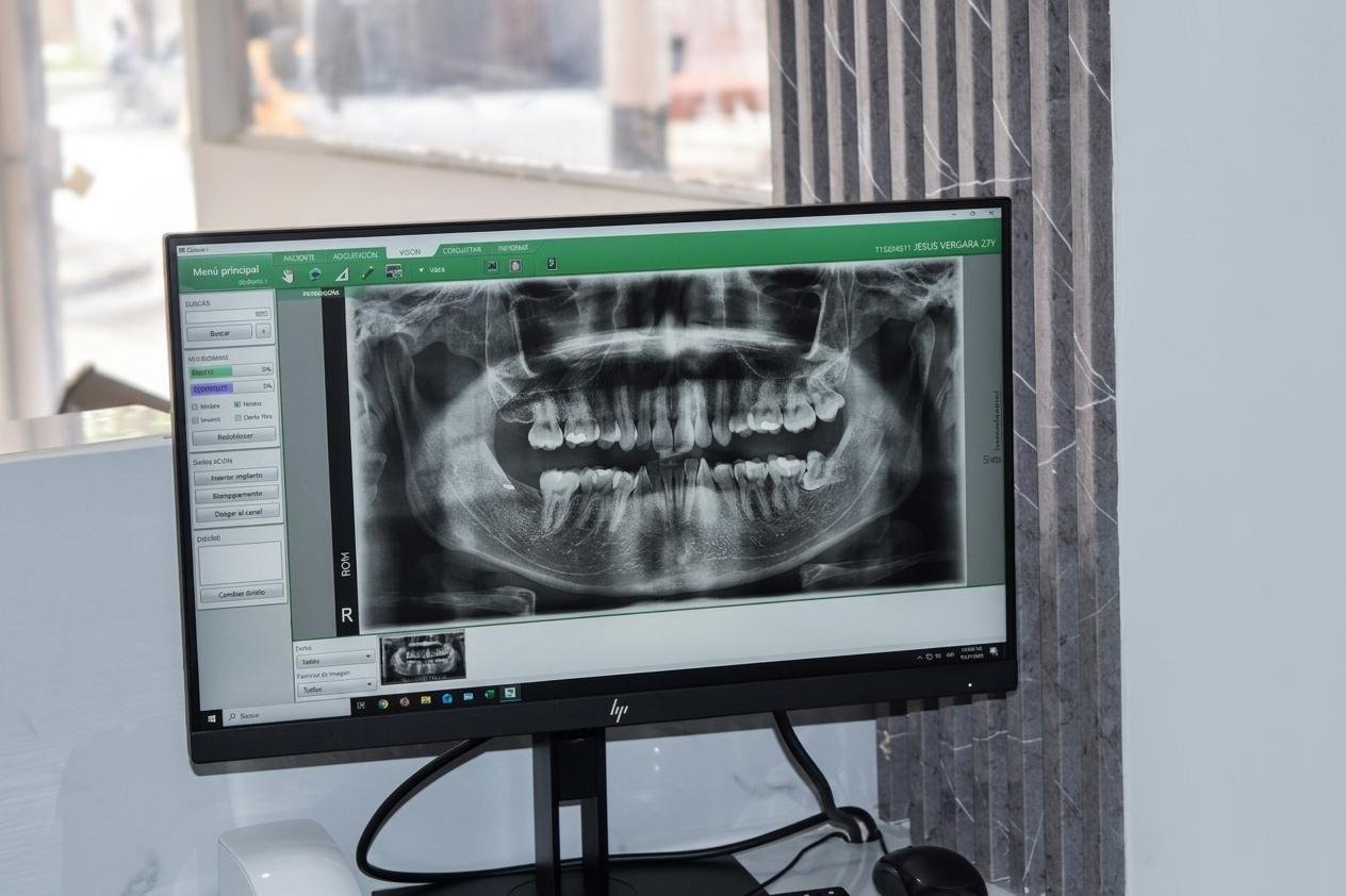 Monitor con radiografía panorámica digital
